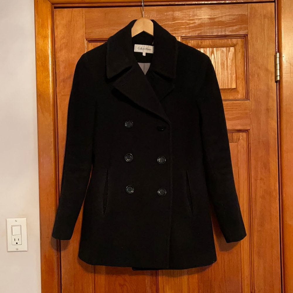 Calvin Klein Double Breasted Wool Black Peacoat